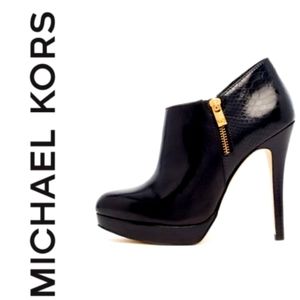 SOLD! Michael Kors York Python-Embossed Ankle Black Bootie